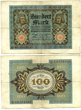 Германия 100 марок 1920 Бамбергский всадник, 8 цифр в номере Pick 69 b, Розенберг 69b бумага 3295-117-3-1