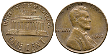 США 1 ЦЕНТ 1964 ЛИНКОЛЬН KM 201 медь цинк 93-1233