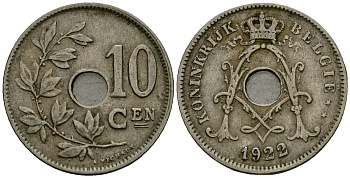 Бельгия 10 сантимов 1922 Belgie KM 86 медно-никель 4172-634
