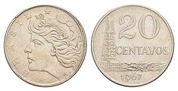 Бразилия 20 сентаво 1967 KM 579.1 медно-никель aUNC 4642-1035