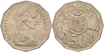 Австралия 50 центов 1971 Елизавета II (1952-2022), герб Австралии, кенгуру KM 68 медно-никель 4572-631