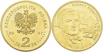 Польша 2 злотых 2007 MW, серия польские путешественники - Игнацы Домейко (1802-1889) KM 590 латунь UNC 69-1121