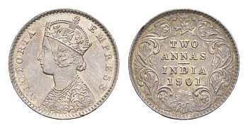 Британская Индия 2 анны 1901 Виктория (1837-1901) KM 488 серебро  aUNC  1530-213