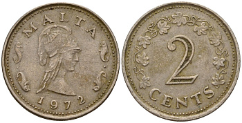 Мальта 2 цента 1972 Пентесилея, царица амазонок KM 9 медь цинк 4154-644