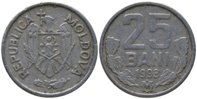 Молдавия 25 бани 1993 KM 3 алюминий 4549-854