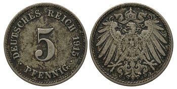 Германия 5 пфеннигов 1915 J, KM 11, J. 12 медно-никель 413-6114