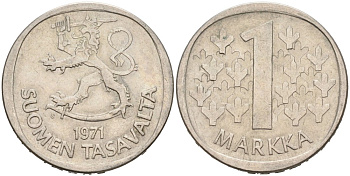 Финляндия 1 марка 1971 S KM 49а медно-никель 4571-434