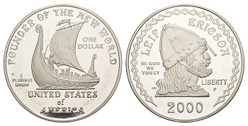 США 1 доллар 2000 P, Лейф Эрикссон KM 313 серебро PROOF 11-326-24