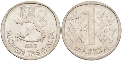 ФИНЛЯНДИЯ 1 МАРКА 1983 N KM 49а медно-никель UNC 4556-723