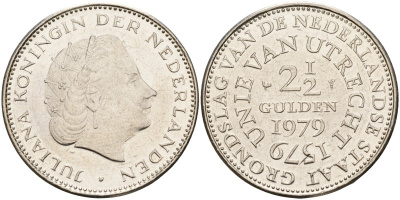 Нидерланды 2 1/2 гульдена 1979 400 лет Утрехтскому союзу, Юлиана (1949-1980) KM 197 никель 4144-623