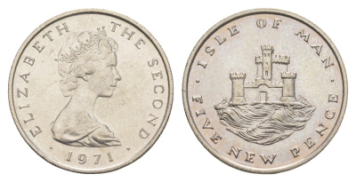 Остров Мэн 5 пенсов 1971 PM, Елизавета II (1952-2022) KM 22 медно-никель UNC 4652-744
