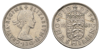Великобритания 1 шиллинг 1963 Елизавета II (1952-2022), Английский герб KM 904, Spink 4147 медно-никель 4695-755