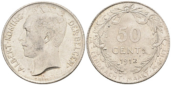 Бельгия 50 сантимов 1912 Belgen KM 71 серебро 188-1155
