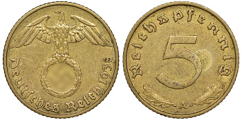 Германия 5 рейхспфеннигов 1938 A - Берлин KM 91 алюминиевая бронза 4173-649