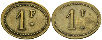 Франция 1 франк XIX-XX век ресторанный жетон латунь 4166-656