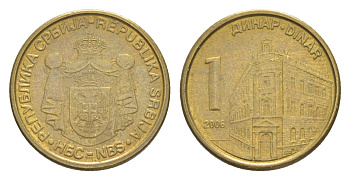 Сербия 1 динар 2006 KM 39 никель латунь 4647-135