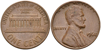 США 1 цент 1968 Линкольн KM 201 медь цинк 4115-842