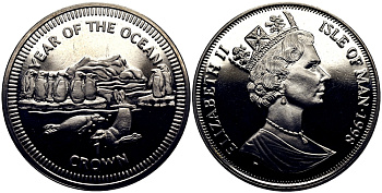 Остров Мэн 1 крона 1998 год океанов, пингвины и нерпа КМ 898 медно-никель UNC M91-15