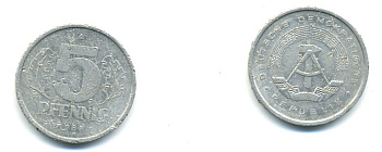 ГДР 5 ПФЕННИГОВ 1988 KM 9.2 алюминий 89-1025