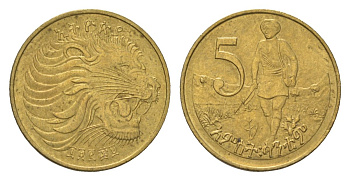 Эфиопия 5 сантимов 1977 EE 1969 KM 44 никель латунь 4627-152