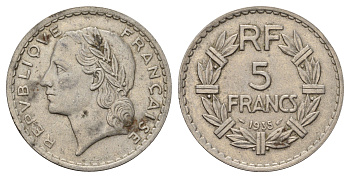 Франция 5 франков 1935 KM 888 никель 4634-1121