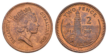 Гибралтар 2 пенса 1988 KM 21 бронза UNC 4666-254