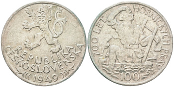 Чехословакия 100 крон 1949 700 лет праву добычи серебра в Йиглава KM 29 серебро 114-1114