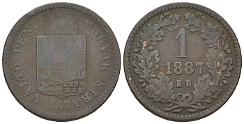 Венгрия 1 крейцер 1887 KB, Франц Иосиф I (1848-1916) KM 458 медь 4615-441