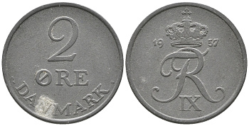 ДАНИЯ 2 ЭРЕ 1957 C; S, ФРЕДЕРИК IX (1947-1972) KM 840.2 цинк 34-511