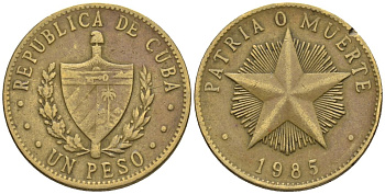 Куба 1 песо 1985 KM 105, Schoen A34 латунь 4114-1147