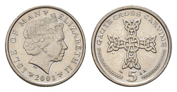 Остров Мэн 5 пенсов 2001 KM 1038 медно-никель UNC 4627-659
