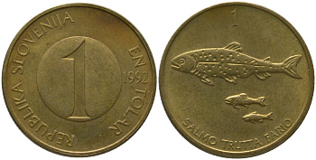 Словения 1 толар 1992 KM 4 латунь 4546-937