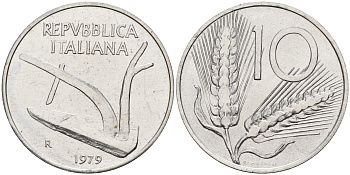 Италия 10 лир 1979 R, плуг KM 93 алюминий    4153-113