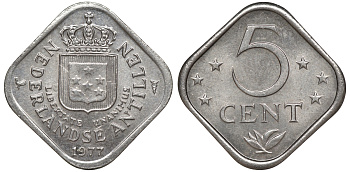 Нидерландские Антилы 5 центов 1977 Юлиана (1948-1980) KM 13 медно-никель 4610-834