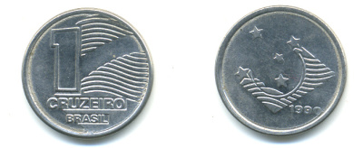 Бразилия 1 крузейро 1990 KM 617 нержавеющая сталь aUNC 93-727