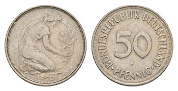 ФРГ 50 пфеннигов 1970 F KM 109.1, J. 384 медно-никель 4636-1135