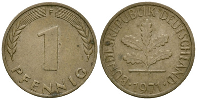 Германия 1 пфенниг 1971 F KM 105 сталь плакированная медью 4174-118