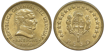 Уругвай 1 песо 1965 KM 46 алюминиевая бронза 106-813