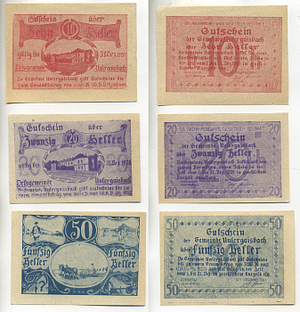 АВСТРИЯ НАБОР ИЗ 3 БАНКНОТ 1920 1 ИЮЛЯ 1920-31 ДЕКАБРЯ 1920, НОТГЕЛЬД, 10, 20, 50 ГЕЛЛЕРОВ, BELLER бумага aUNC 6280-40-4-1