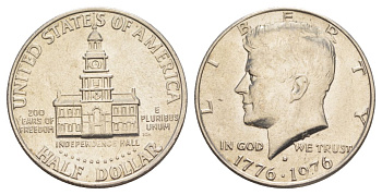 США 1/2 доллара (50 центов) 1976 D, 200 лет независимости, Джон Кеннеди KM 205 медь плакированная медно-никелем aUNC 4545-946