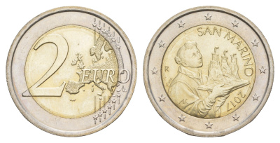 Сан-Марино 2 евро 2017 KM 562 биметалл UNC 4652-517