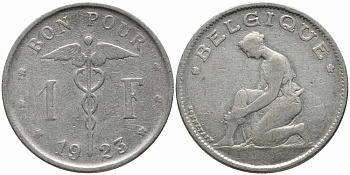 Бельгия 1 франк 1923 Belgique, Альберт I (1909-1934) KM 89 никель 4175-255