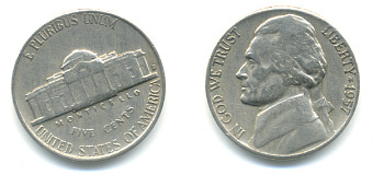 США 5 ЦЕНТОВ 1957 ДЖЕФФЕРСОН KM А192 медно-никель 86-542