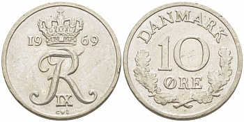 Дания 10 эре 1969 C,S, Фредерик IX (1947-1972) KM 849.1 медно-никель 3996-1052