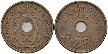 Дания 2 эре 1936 Кристиан X (1912-1947) KM 827 бронза 4147-522