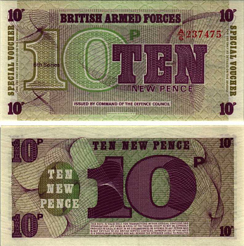АНГЛИЯ 10 ПЕНСОВ 1972 ШЕСТАЯ СЕРИЯ, ДЛЯ ВООРУЖЁННЫХ СИЛ Pick M45 бумага UNC (ПРЕСС) 8605-25-2-1