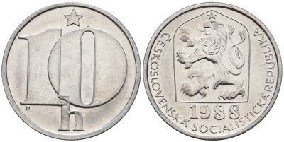 Чехословакия 10 геллеров 1988 KM 80 алюминий 4152-752