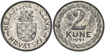 Хорватия 2 куны 1941 королевство KM 2 цинк aUNC 177-1458