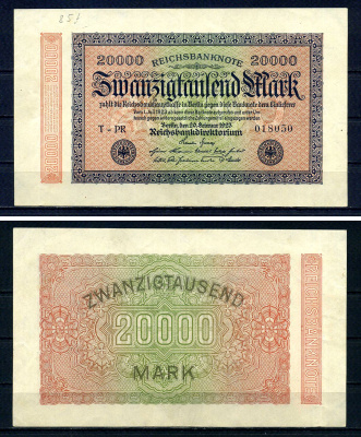 Германия 20000 марок 1923 редкий водяной знак Волны Pick 85 f бумага 7547-53-3-2