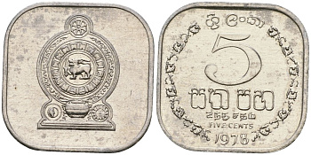 Шри-Ланка 5 центов 1978 KM 139a алюминий 4136-641